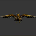 Yellow Eagle Flying with Spread Wings on Dark Background Detailed Feathers
