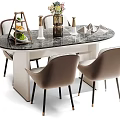 Elegant Modern Dining Table Set With Marble Top Beige Chairs And Decorative Vase 3d model
