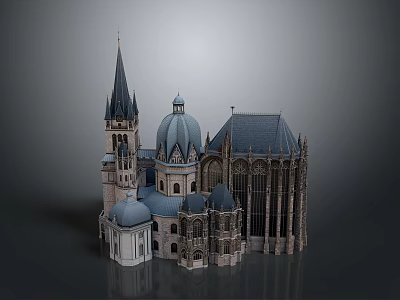 Gothic Architecture With Tall Spire Domed Roof And Arched Windows 3d model