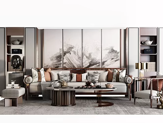 New Chinese Style Sofa Coffee Table Combination Sofa Solid Wood Sofa 3d model