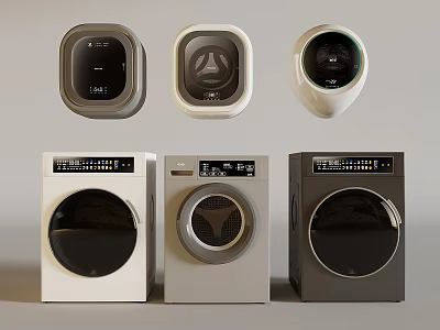 Different Style Washing Machines in White Gray and Black Colors 3d model