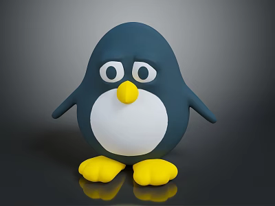 Cute Penguin Toy With Big Eyes Blue Body White Belly Yellow Beak Feet 3d model