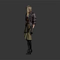 Stylish Woman Wearing Purple Jacket Brown Skirt With Gloves Standing In Fashion Pose