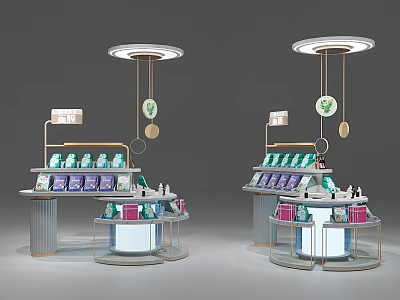 Modern Round Cosmetics Display Shelves With Illuminated Design And Colorful Products 3d model