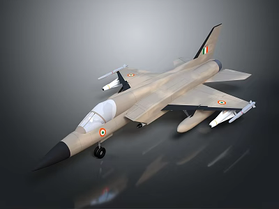 Tan Military Fighter Jet With Attached Missiles National Insignia And Transparent Cockpit 3d model