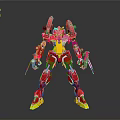 Red And Yellow Cosmic Robot With Mechanical Structure For Space Exploration