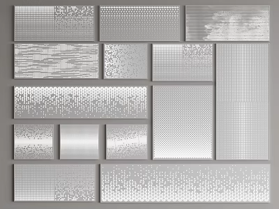Metal Sheets With Various Textures Including Perforated Grid And Pattern Designs 3d model
