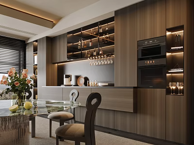 Modern Luxury Wood Grain Sideboard With Built In Oven And Wine Storage For Dining Room 3d model