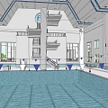 Contemporary Sports Fitness Swimming Pool With Round Window And Multi Level Diving Platforms