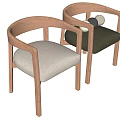 Modern Wooden Dining Chair With Armrests And Light Fabric Seat