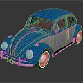 Vintage Beetle Themed Classic Car in Blue Silver Color with Shiny Retro Exterior Design