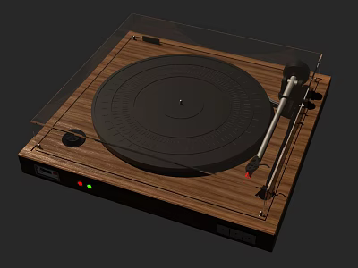Modern Digital Turntable With Wooden Base Transparent Cover And Black Platter 3d model