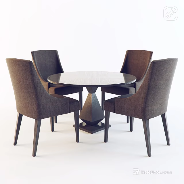 Modern Round Dining Table Set With White Top And Upholstered Chairs 3d model