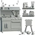 Children's Dinnerware Set With Toy Kitchen Mini Oven Teapot Cakes And Bear Stool