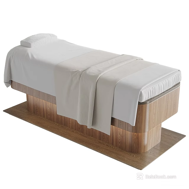 Modern Massage Bed with Wooden Base White Sheets and Soft Blanket 3d model 