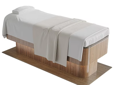 Modern Massage Bed with Wooden Base White Sheets and Soft Blanket 3d model