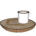 White Ceramic Mug With Brown Rim On Natural Wooden Tray