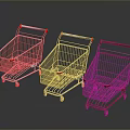 Three Silver and Orange Metal Household Shopping Carts with Wheels and Handles