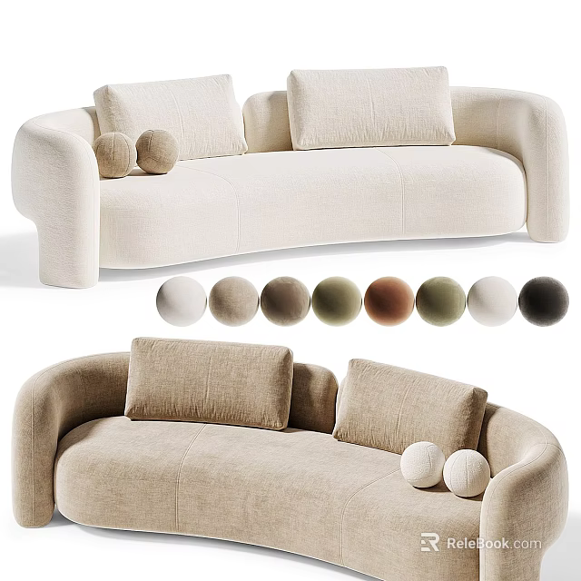 Comfortable Sectional Sofa With Soft Cushions Round Pillows And Various Colors 3d model 