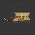 Vintage Decorative Carriage With Brown Roof Yellow Accents And Wooden Wheels
