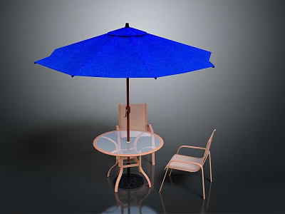 Outdoor Furniture Set With Blue Umbrella Round Glass Table And Chairs 3d model