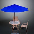 Outdoor Furniture Set With Blue Umbrella Round Glass Table And Chairs