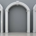 White Decorative Door Arches With Various Designs Against Gray Wall And Wooden Floor