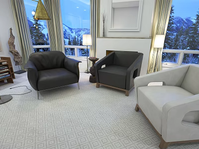 Stylish Single Sofa In Black Dark Grey And Light Grey With Large Windows Mountain View 3d model