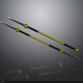 Double Long Handle Weapons With Black Gold Accents And Silver Blades