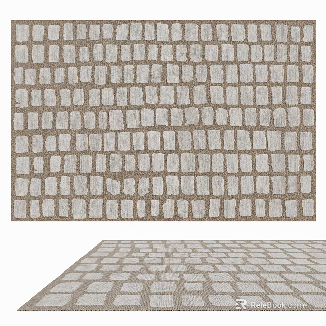 Modern Square Rug With Geometric Square Pattern In Neutral Beige Tones 3d model 