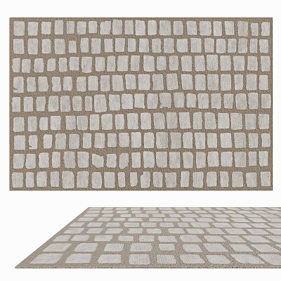 Modern Square Rug With Geometric Square Pattern In Neutral Beige Tones 3d model