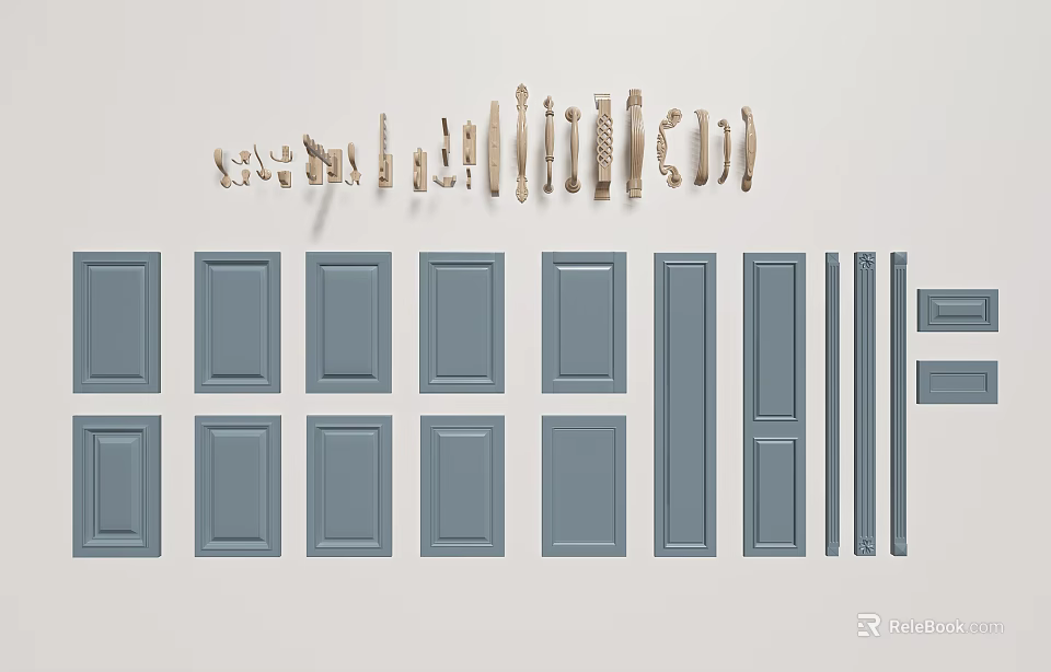 Blue Interior Doors And Decorative Strips In Various Styles And Designs 3d model