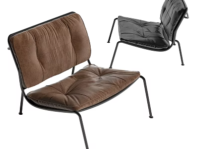 Modern Brown And Black Velvet Single Chairs With Tufted Seats And Metal Frames 3d model