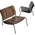 Modern Brown And Black Velvet Single Chairs With Tufted Seats And Metal Frames