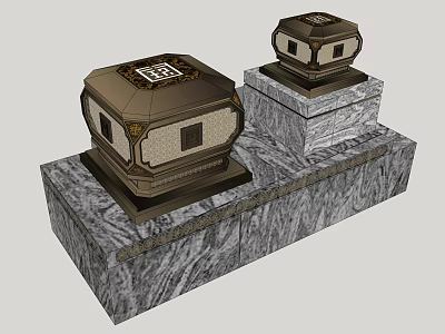 Two Ornate Outdoor Lights With Square Design On Marble Bases 3d model
