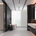 Sleek Modern Bathroom With Black Walls White Bathtub Window Blinds White Vanity And Large Mirror