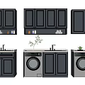 Gray Modern Bathroom Cabinet Rack With Washing Machine And Storage Cabinets 3d model