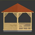 Wooden Gazebo Building With Red Shingled Roof And Latticed Railings Outdoor Design