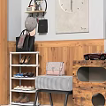 Wooden Shoe Cabinet With Cat Hole Design And Multi tier Shelf For Shoes And Bags