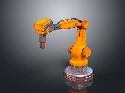 Orange Robotic Arm 3D Game And Movie Character With Mechanical Base Joints 3d model