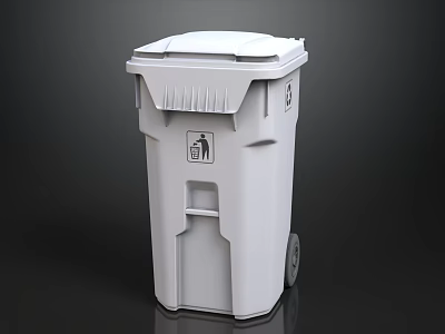 White Wheeled Trash Bin With Pedal And Recycling Symbol Design 3d model