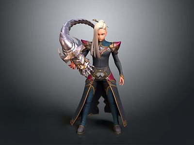 Decorative Toy Character With Silver Weapon And Ornate Clothing Design 3d model