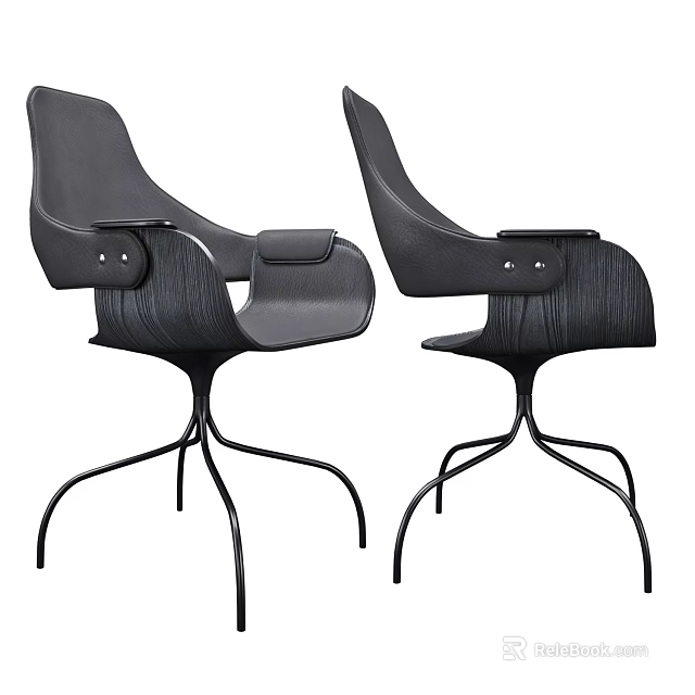 Modern Black Office Chair With Curved Backrest And Metal Legs Design 3d model 