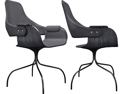 Modern Black Office Chair With Curved Backrest And Metal Legs Design 3d model