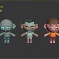 Cartoon Style Game Movie Characters With Different Colors And Expressions On Reflective Black Background