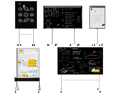 Musical Art Supplies Display On Whiteboards With Charts Sketches And Diagrams 3d model