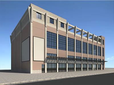 Modern Multi Story Commercial Building Exterior With Large Glass Windows And Beige Brown Facade 3d model