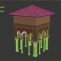 Traditional Architectural Structure With Terracotta Tiled Roof And Intricately Carved Columns