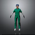 Green Jumpsuit Figure With Blue Cap White Gloves And White Shoes Standing Pose