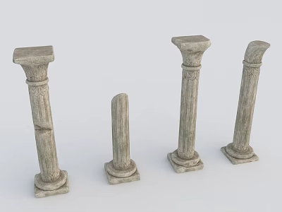 Four Classical Stone Columns With Various Styles Different Heights And Weathered Textured Surfaces 3d model